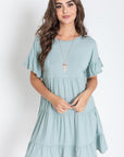 PLUS Solid Ruffle Triple Tiered Midi Dress