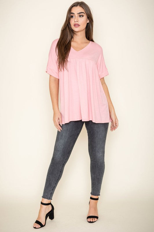 Solid V Neck Yoke Tunic