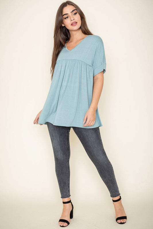 Solid V Neck Yoke Tunic