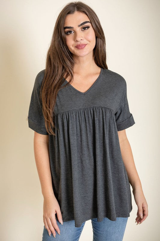 Solid V Neck Yoke Tunic