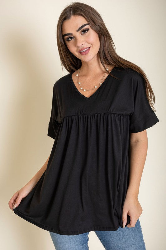 Solid V Neck Yoke Tunic