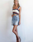 Denim Lab USA Split Middle Ripped Raw Hem Denim Skirt