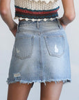 Denim Lab USA Split Middle Ripped Raw Hem Denim Skirt