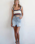 Denim Lab USA Split Middle Ripped Raw Hem Denim Skirt