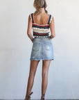 Denim Lab USA Split Middle Ripped Raw Hem Denim Skirt