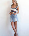 Denim Lab USA Split Middle Ripped Raw Hem Denim Skirt