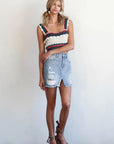 Denim Lab USA Split Middle Ripped Raw Hem Denim Skirt