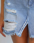 Denim Lab USA Split Middle Ripped Raw Hem Denim Skirt