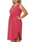 Zenana Plus Poly Cotton Drawstring Waist Curved Hem Dress - My Pampered Life Seattle