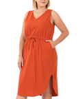 Zenana Plus Poly Cotton Drawstring Waist Curved Hem Dress - Online Only