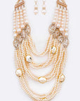 String Pearl Layer Statement Necklace Set