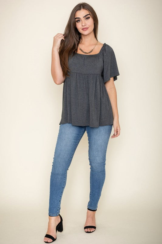 Solid Square Neck Babydoll Tunic