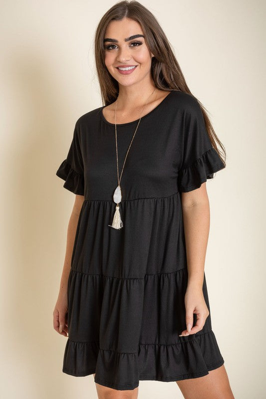 PLUS Solid Ruffle Triple Tiered Midi Dress