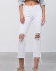 Denim Lab USA High Waist Ripped Frayed Hem Straight Jeans