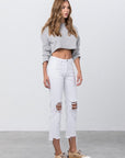 Denim Lab USA High Waist Ripped Frayed Hem Straight Jeans