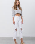 Denim Lab USA High Waist Ripped Frayed Hem Straight Jeans