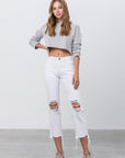 Denim Lab USA High Waist Ripped Frayed Hem Straight Jeans