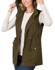 Zenana Drawstring Waist Military Hoodie Vest