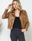 Faux Leather Moto Fringe Jacket - Online Only