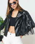 Faux Leather Moto Fringe Jacket - Online Only