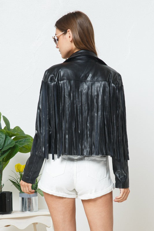 Faux Leather Moto Fringe Jacket - Online Only