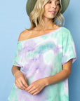 e Luna Tie Dye Thermal One Shoulder Short Sleeve Top