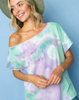 e Luna Tie Dye Thermal One Shoulder Short Sleeve Top