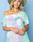 e Luna Tie Dye Thermal One Shoulder Short Sleeve Top