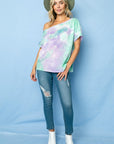 e Luna Tie Dye Thermal One Shoulder Short Sleeve Top