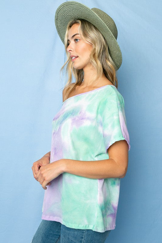 e Luna Tie Dye Thermal One Shoulder Short Sleeve Top