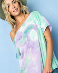 e Luna Tie Dye Thermal One Shoulder Short Sleeve Top