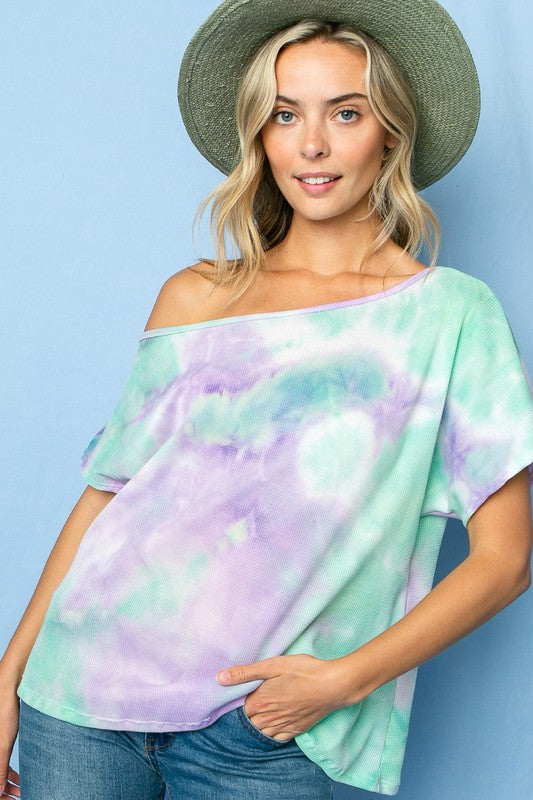 e Luna Tie Dye Thermal One Shoulder Short Sleeve Top