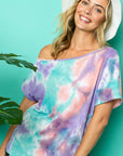 e Luna Tie Dye Thermal One Shoulder Short Sleeve Top