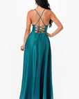 La Scala Open Side Back Spaghetti Tie Satin Gown