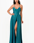 La Scala Open Side Back Spaghetti Tie Satin Gown