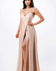 La Scala Open Side Back Spaghetti Tie Satin Gown