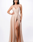 La Scala Open Side Back Spaghetti Tie Satin Gown