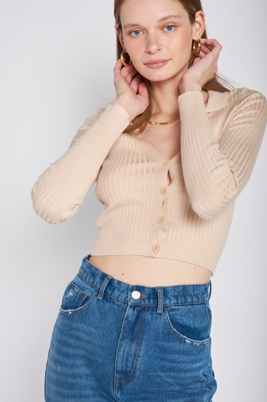 Emory Park Ribbed Button Down Crop Cardigan