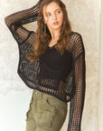 ADORA Crochet Long Sleeve Knit Cover Up with Big Pocket