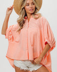 BiBi Plaid Button Up Dolman Sleeve Shirt