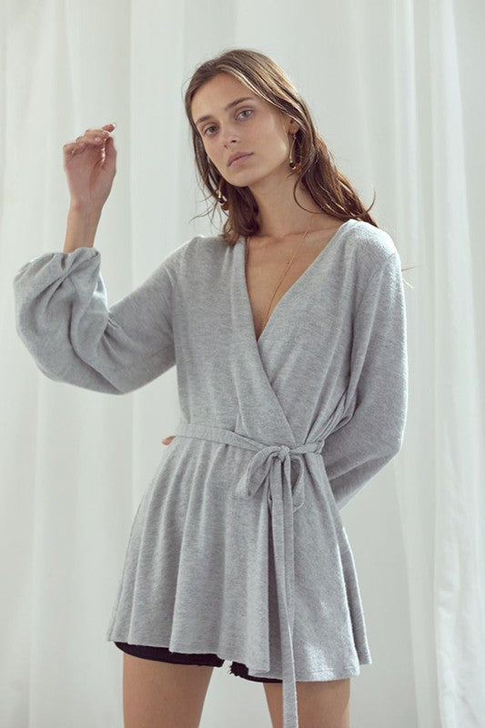 Jade By Jane Long Bubble Sleeve Wrap Tunic PLUS