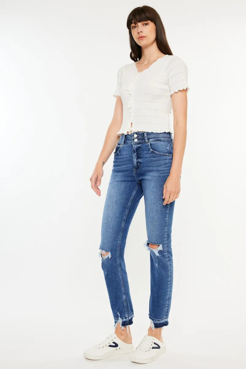 Kancan High Rise Distressed Slim Straight Jeans