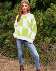 Davi & Dani Multi Geo Checker Pullover Knit Sweater Top