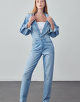 Denim Lab USA High Waist Flap Pocket Half Button Denim Jumpsuit