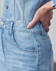 Denim Lab USA High Waist Flap Pocket Half Button Denim Jumpsuit