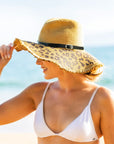 Sun Panama Leopard Wide Brim Belted Trendy Hat