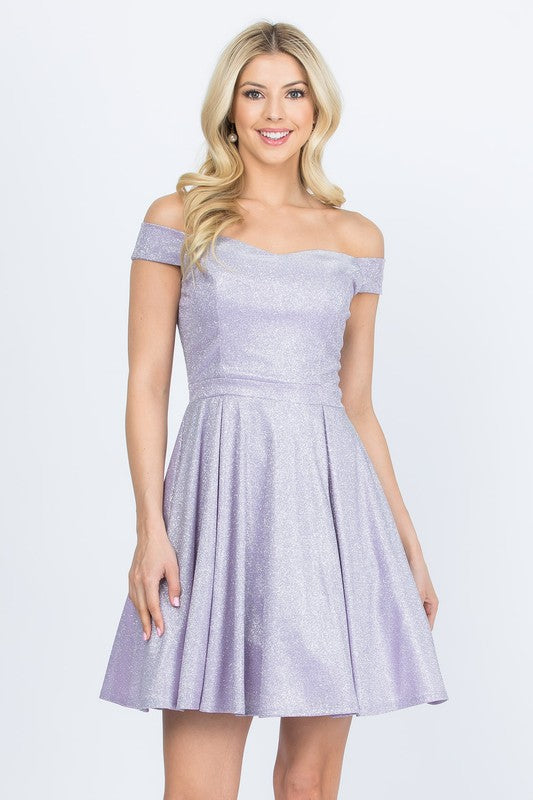 La Scala Off Shoulder Skater Dress in Jacquard Fabric