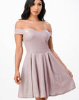 La Scala Off Shoulder Skater Dress in Jacquard Fabric