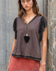 Studded Flutter Sleeve T-shirt - Online Only