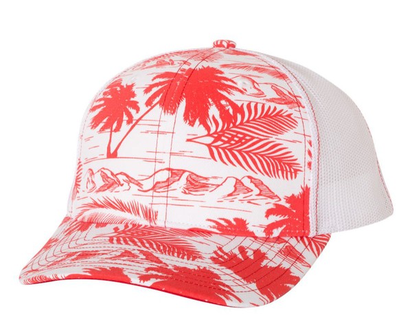 Bare Feet Only Red Island Print Trucker hat